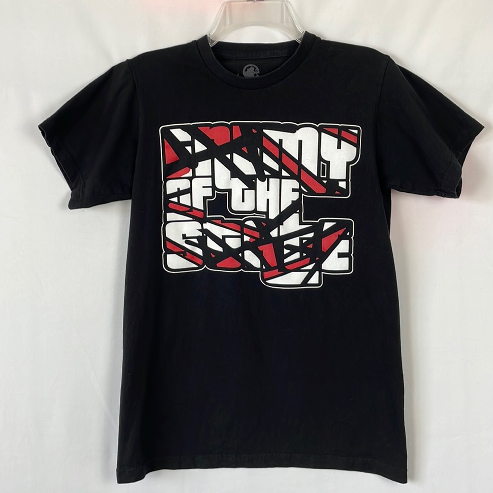 Black T-Shirt with White and Red "Enemy of the State" Graphic on Front - Medium